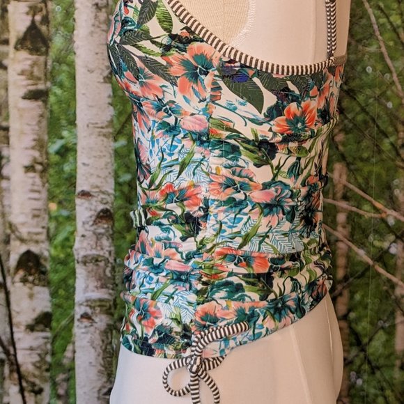 prAna Moorea Tankini, Tropical Flowers and Foliage on White Background - Picture 3 of 7